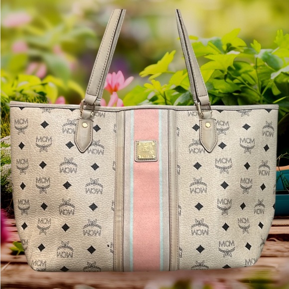 MCM Handbags - MCM Beige & Pink Stripe Shoulder Bag w/Certificate of Authenticity